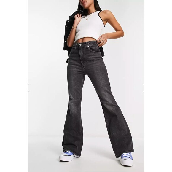 Levis Premium Womens Denim Jeans 70s High Rise Flare Black Gray Wide Leg NWT - Picture 9 of 13